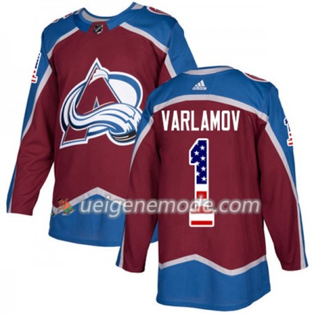 Herren Eishockey Colorado Avalanche Trikot Semyon Varlamov 1 Adidas 2017-2018 Burgundy Rot USA Flag Fashion Authentic